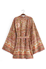Boho Robe, Short Kimono Robe, Elliana Rosita in Brown - Wild Rose Boho