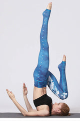 Boho Yoga Legging, Printed Tight, Blue White Lotus - Wild Rose Boho