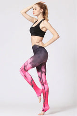 Boho Yoga Legging, Printed Tight, Black Pink Sand Beach - Wild Rose Boho