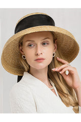 Boho Hat, Beach Hat, Straw Sun Hat, Vinatge Lady Black Ribbon - Wild Rose Boho