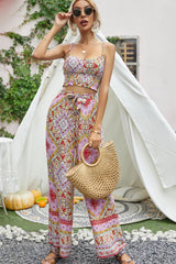 Boho Two Piece Set, Crop Top and Palazzo Pant, Wild Boho Square Pink