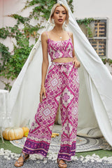 Boho Two Piece Set, Crop Top and Palazzo Pant, Wild Boho Square Purple