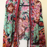 Boho Robe, Short Kimono Robe, Maribel Peony Green - Wild Rose Boho