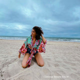 Boho Robe, Short Kimono Robe, Maribel Peony Green - Wild Rose Boho