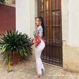 Boho Robe, Short Kimono Robe, Maribel Peony Green - Wild Rose Boho