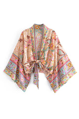 Kimono Robe – “Maribel” Boho Short Cover-Up in Peony Pink Floral