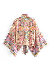 Kimono Robe – “Maribel” Boho Short Cover-Up in Peony Pink Floral
