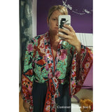 Boho Robe, Short Kimono Robe, Maribel Peony Green - Wild Rose Boho
