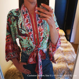 Boho Robe, Short Kimono Robe, Maribel Peony Green - Wild Rose Boho