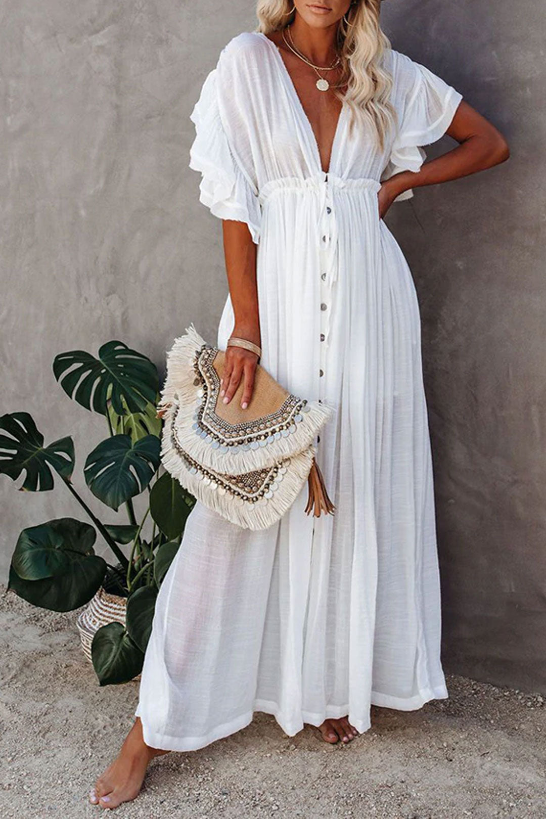 Beach Dress, Cover up Dress,, Boho Robe, Irma Gypsy in White and