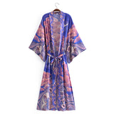 Boho Robe – “Oceane Moonlight” Bohemian Kimono Cover-Up in Green Floral for Women