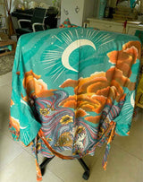 Boho Robe – “Oceane Moonlight” Lightweight Green & Pink Short Kimono Cover-Up for Lounge & Beach