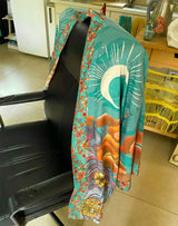 Boho Robe – “Oceane Moonlight” Lightweight Green & Pink Short Kimono Cover-Up for Lounge & Beach