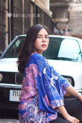 Boho Robe – “Oceane Moonlight” Bohemian Kimono Cover-Up in Blue Floral for Women