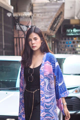 Boho Robe – “Oceane Moonlight” Bohemian Kimono Cover-Up in Blue Floral for Women