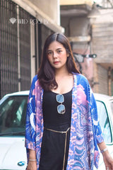 Boho Robe – “Oceane Moonlight” Bohemian Kimono Cover-Up in Blue Floral for Women