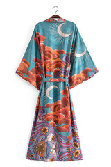 Boho Robe, Kimono Robe, Oceane Moon Light in Green - Wild Rose Boho