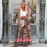 Boho Skirt, Hippie Skirts, Maxi Skirt, Eulalie Balck Pink Flower