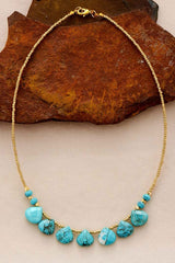 Boho Necklace, Choker Necklace, Turquoise, Natural Stone, Seeds - Wild Rose Boho