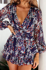 Boho Jumpsuit,Vintage Romper, Playsuit, Flower Child in Blue, Red and White - Wild Rose Boho