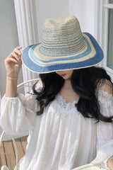 Boho Hat, Sun Hat, Beach Hat, Straw Hat, Riley Sweet Stripe Blue Pink - Wild Rose Boho