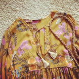 Boho Dress, Gown, Flower Garden in Pink, Blue and Yellow - Wild Rose Boho