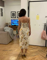 Boho Midi Dress, Strappy Sundress, Lady in Black