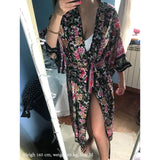 Boho Robe, Kimono Robe, Pink Night Blooming - Wild Rose Boho