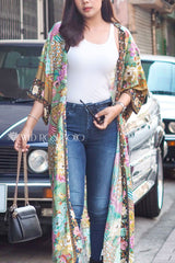 Boho Robe, Kimono Robe, Camila Peacock in Gold Green - Wild Rose Boho