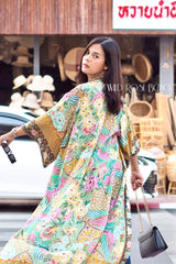 Boho Robe, Kimono Robe, Peacock in Gold Green - Wild Rose Boho