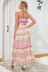 Boho Maxi Dress, Strappy, Delanry in Rosy Pink Stripe