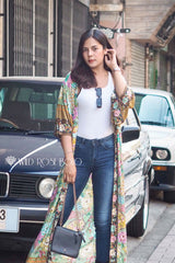 Boho Robe, Kimono Robe, Peacock in Gold Green - Wild Rose Boho