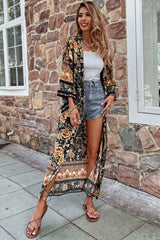 Boho Robe, Kimono Robe, Rosa Black Midnight - Wild Rose Boho