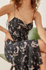 Boho Midi Dress, Strappy Sundress, Lady in Black