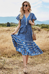 Midi Dress, Boho Dress, Sundress, Aubrey Eulalie in Brown and Blue