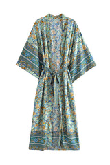 Boho Robe, Kimono Robe, Beach Cover up, Short Robe, Oceane Blue Matilda