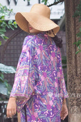 Boho Kimono Robe – “Forest in Purple” Floral Beach Short Cover-Up for Women