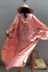 Boho Robe, Beach Robe, Black, Hoodie Robe Green Pink Tie Dry - Wild Rose Boho