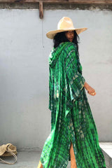 Boho Robe, Beach Robe, Black, Hoodie Robe Green Pink Tie Dry - Wild Rose Boho