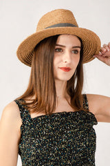 Boho Hat, Sun Hat, Beach Hat, Raffia Grass Fedora Jazz Hat, Mia Black Caramel - Wild Rose Boho