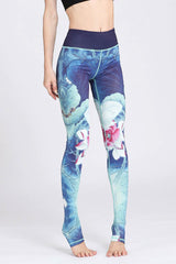 Boho Yoga Legging, Printed Tight, Blue Rose - Wild Rose Boho