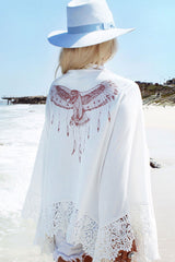 Boho Robe, Kimono Robe, Beach Cover up, Short Robe, White Eagle