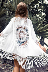 Boho Robe, Beach Robe, White Dream Catcher - Wild Rose Boho