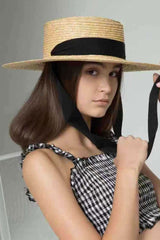 Boho Hat, Sun Hat, Beach Hat, Wide Brim Grass Straw Hat, Minnie Black Ribbon - Wild Rose Boho