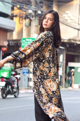 Boho Robe, Kimono Robe, Rosa Black Midnight - Wild Rose Boho