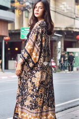 Boho Robe, Kimono Robe, Rosa Black Midnight - Wild Rose Boho