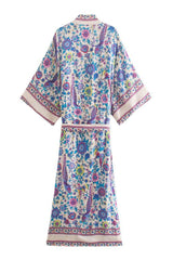 Boho Robe, Kimono Robe, Beach Cover up, Purple Peony Bird