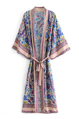 Boho Robe, Kimono Robe, Beach Cover up, Purple Peony Bird