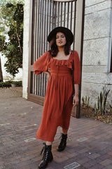Midi Dress, Boho Vintage Dress, Smocked Dress, Honey in Green, Pink, Orange, Yellow and Red - Wild Rose Boho