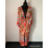 Boho Robe, Kimono Robe, Irma Peony Pigeon in Red - Wild Rose Boho